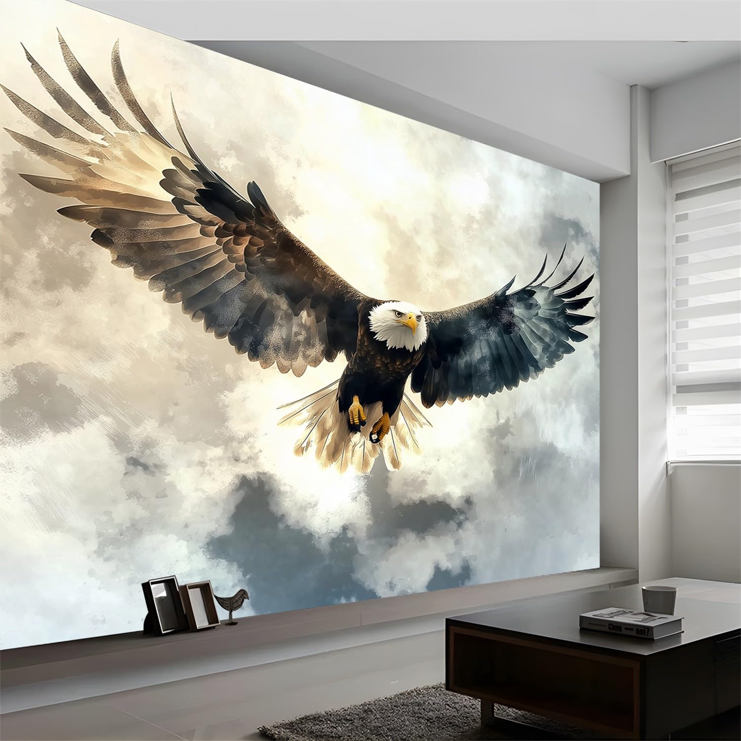Papel pintado 250 x 175 cm, Animales De Acuarela Águila Diseño de fondo con efecto 3D de rollos de papel tapiz, Gris Papel pintado para el hogar, dormitorio, sala de estar