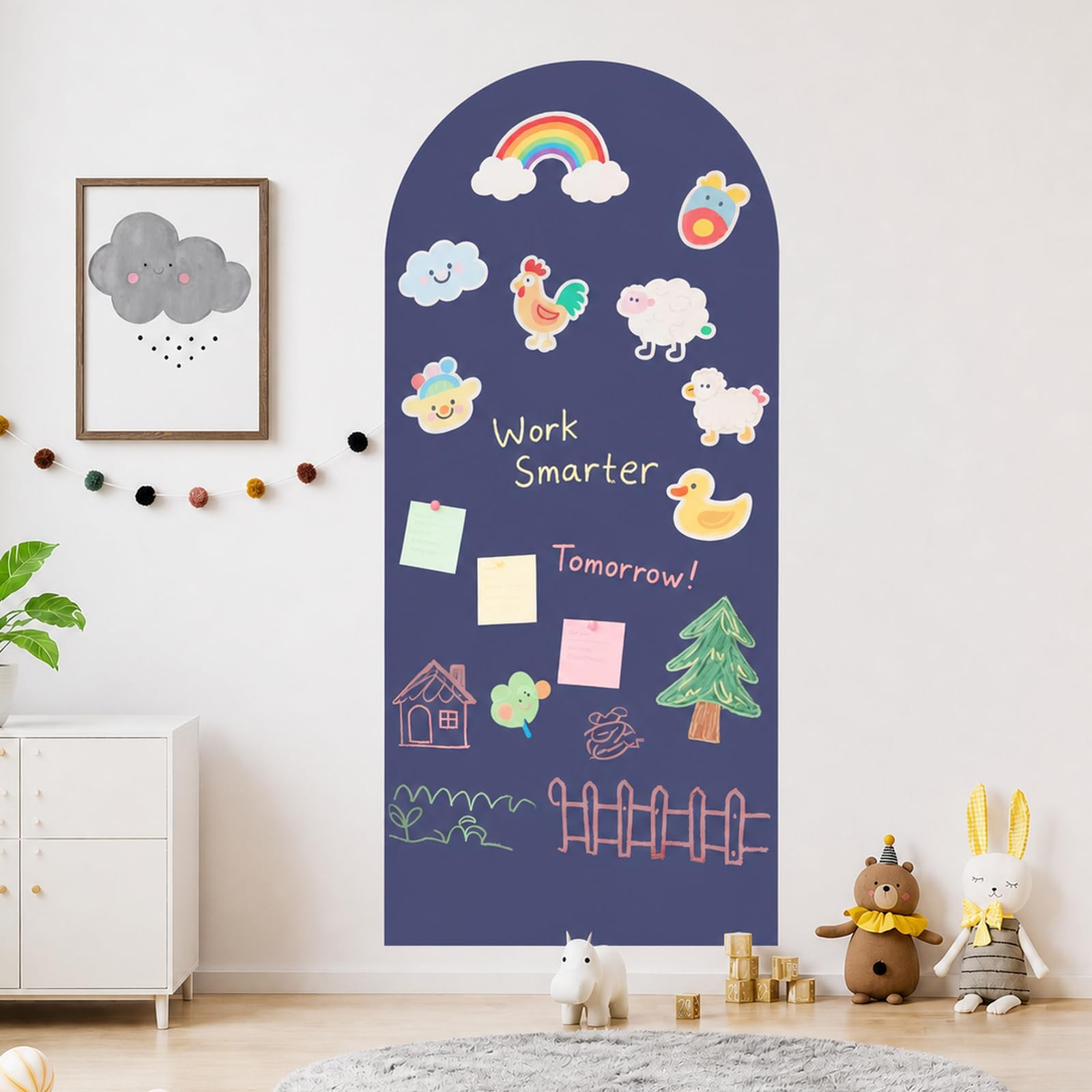 Pizarra magnética infantil, 100 x 45 cm, lámina magnética para habitación infantil, pared magnética autoadhesiva con varios accesorios, pizarra magnética multifuncional para pared para niñas y niños