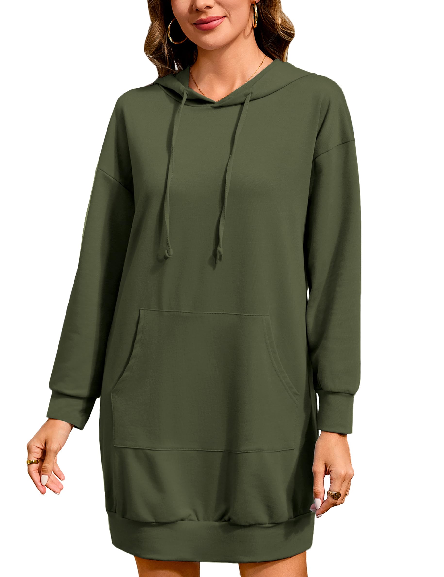 Quenteen Women Hoodies Dress Hooded Sweatshirts Dress Casual Long Sleeve Tunic Dress Oversized Sweatshirts with Pocket