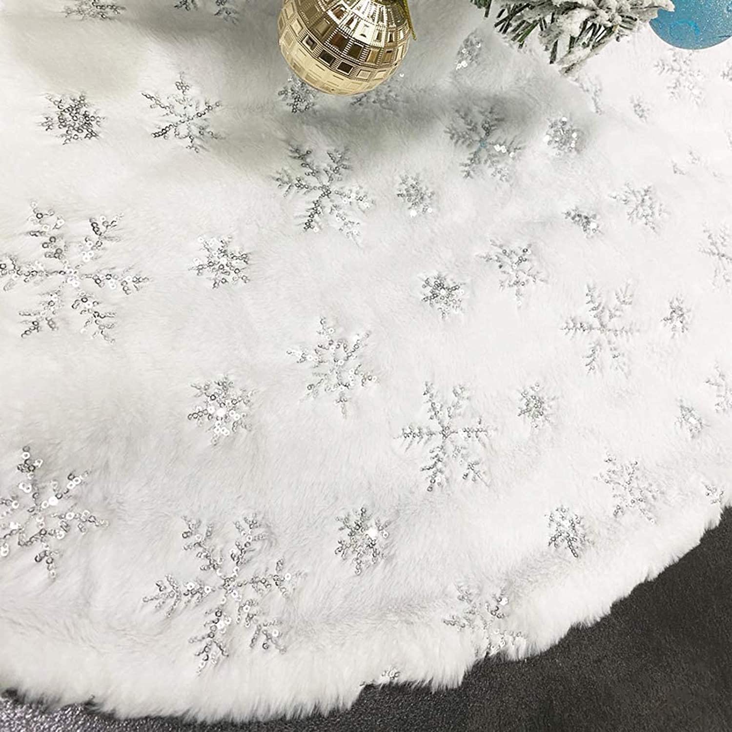120 cm albero di Natale gonna neve bianco finta pelliccia fiocco di neve 48 pollici albero gonne per la decorazione di festa di Natale felice