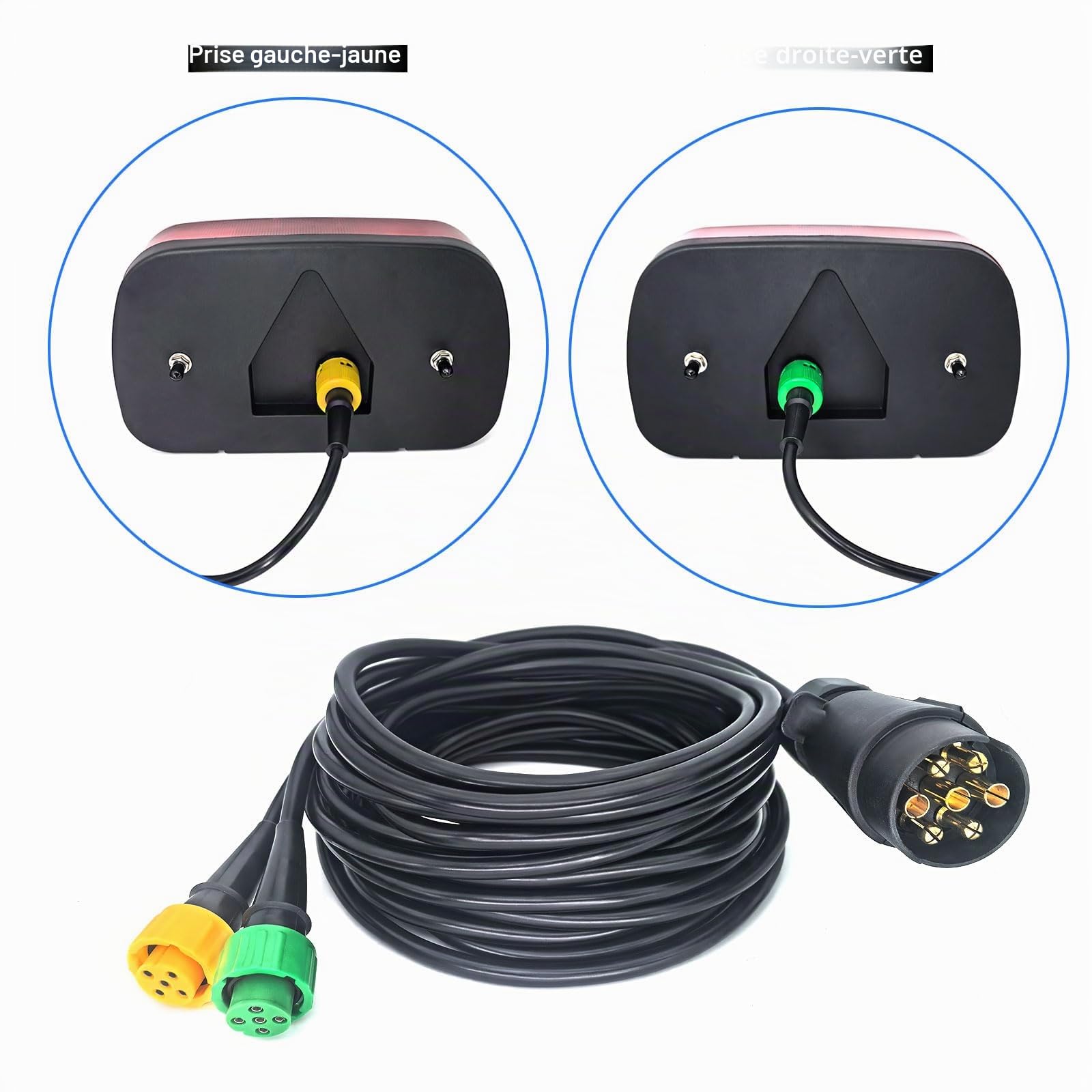 5M Kit Faisceau Prise de Remorque à 7 Broches vers Double Prise à Baïonnette à 5 Broches pour Feux de Remorque à 7 Pin - 12V 24V Universel - Brancher et Jouer