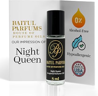 Comparable to Night Queen Alcohol-Free Perfume Oil – 8ml Travel Size Roll-On Glass Bottle, Long Lasting Fragrance, 98% True-to-Scent, Clean Scent Perfume, Main Accords - Floral, Sweet, Musky