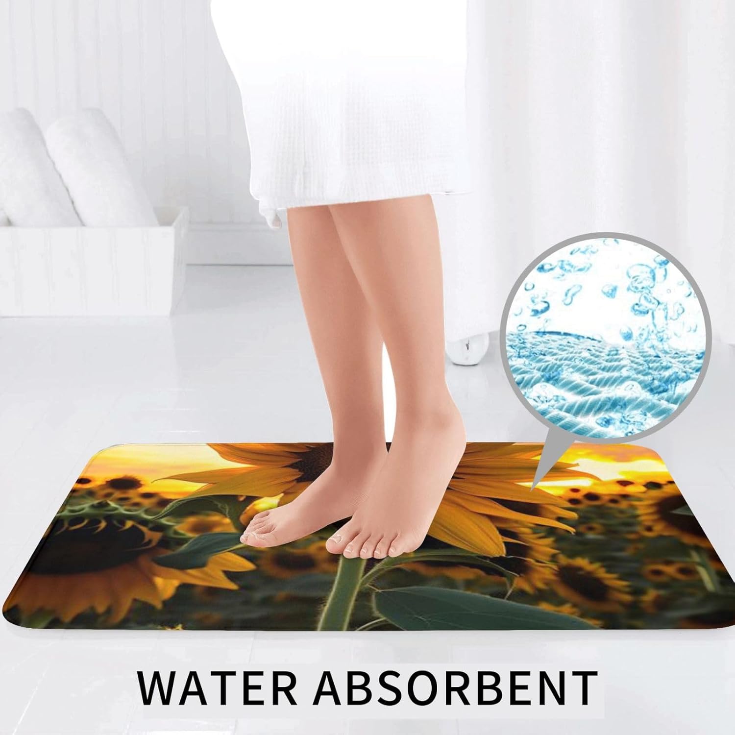 Bathroom Rugs Sets 3 Piece, Farm Sunflower Print Bath Mat Set with Non-Slip Rugs, Toilet Lid Cover and Bathroom Mat, Flannel Rugs for Bathroom Decor