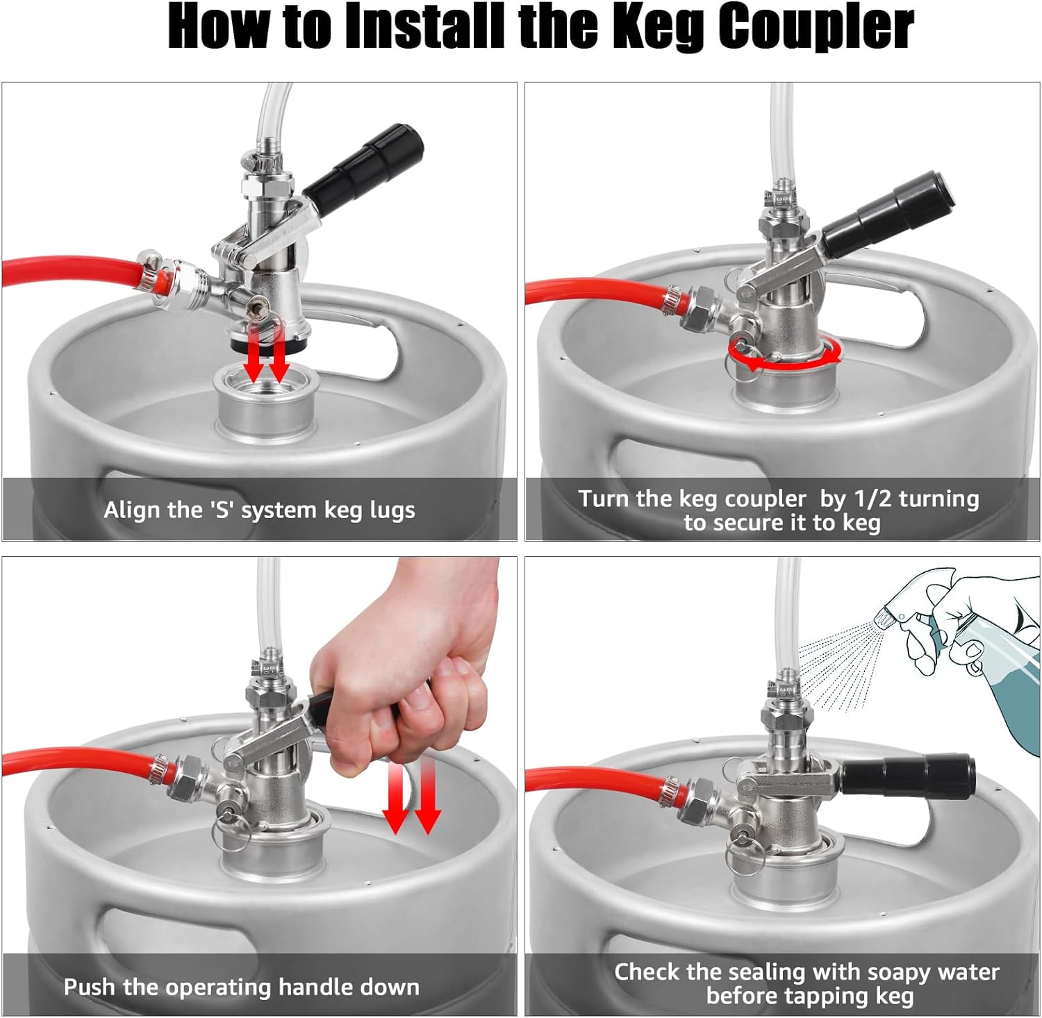 European Sankey S System Keg Coupler, Beer Keg Tap Coupler, Kegerator Parts with Stainless Steel Probe Brass Body, 5/16'' Gas Barb 1/4'' Beer Barb, Draft Beer Tap Dispenser for Homebrew