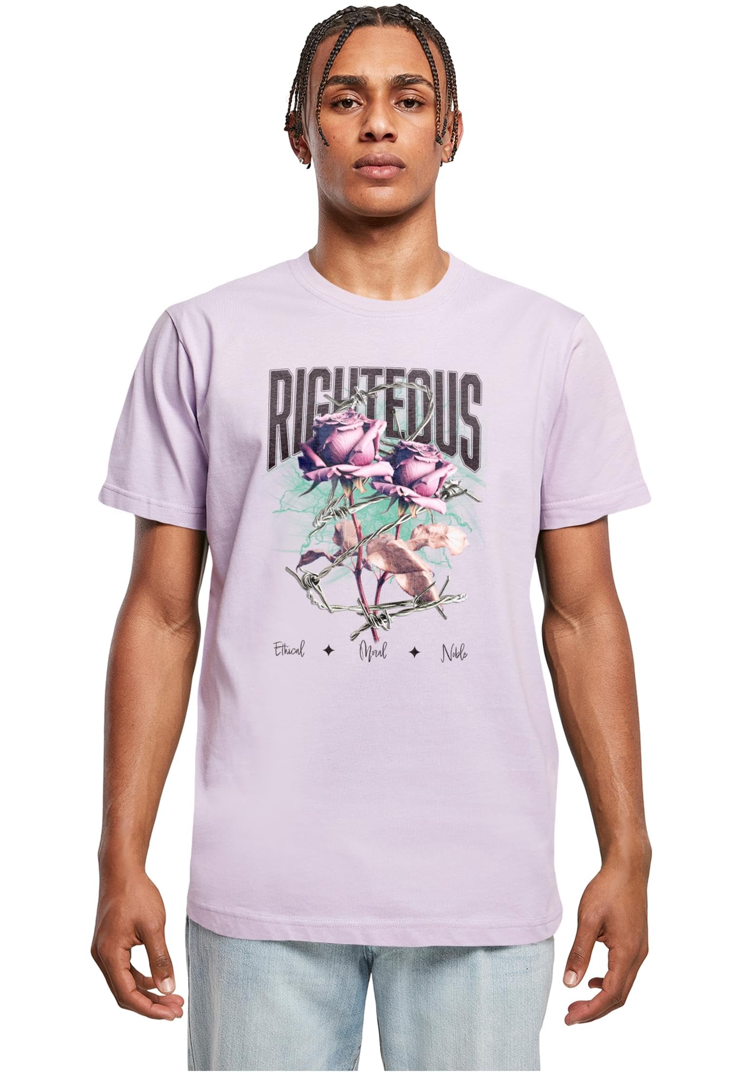 Mister Tee Men's Mt3445-righteous Roses Tee T-Shirt, Fliederfarben, M