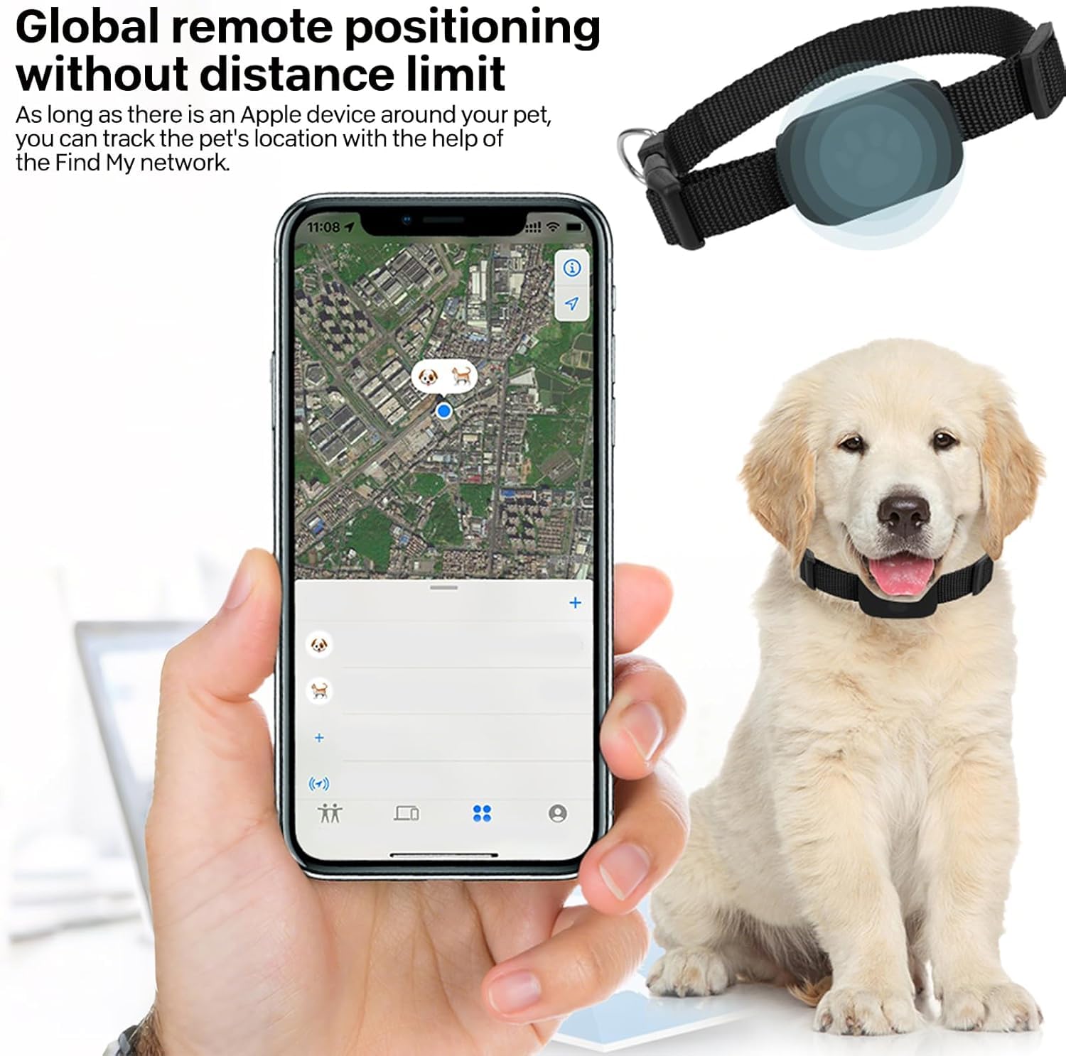 Chat Tracker, Collier GPS Chat Tracker, Aide à Localiser Votre Chat, pour chatonssans Frais mensuels, pour Apple Find (Compatible avec iOS/Android), Collier GPS Chat Tracker (Noir