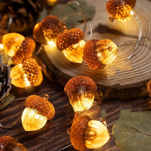 Guirnalda de luces 3D de bellota para decoración de otoño, tamaño completo, tema de Navidad de bellota de 10 pies, 30 LED, 8 modos parpadeantes con