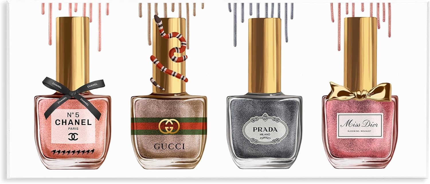 Stupell Industries Makeup Collection Nail Polish Pink Grey Red Fashion Design Canvas Wall Art, Multi-Color