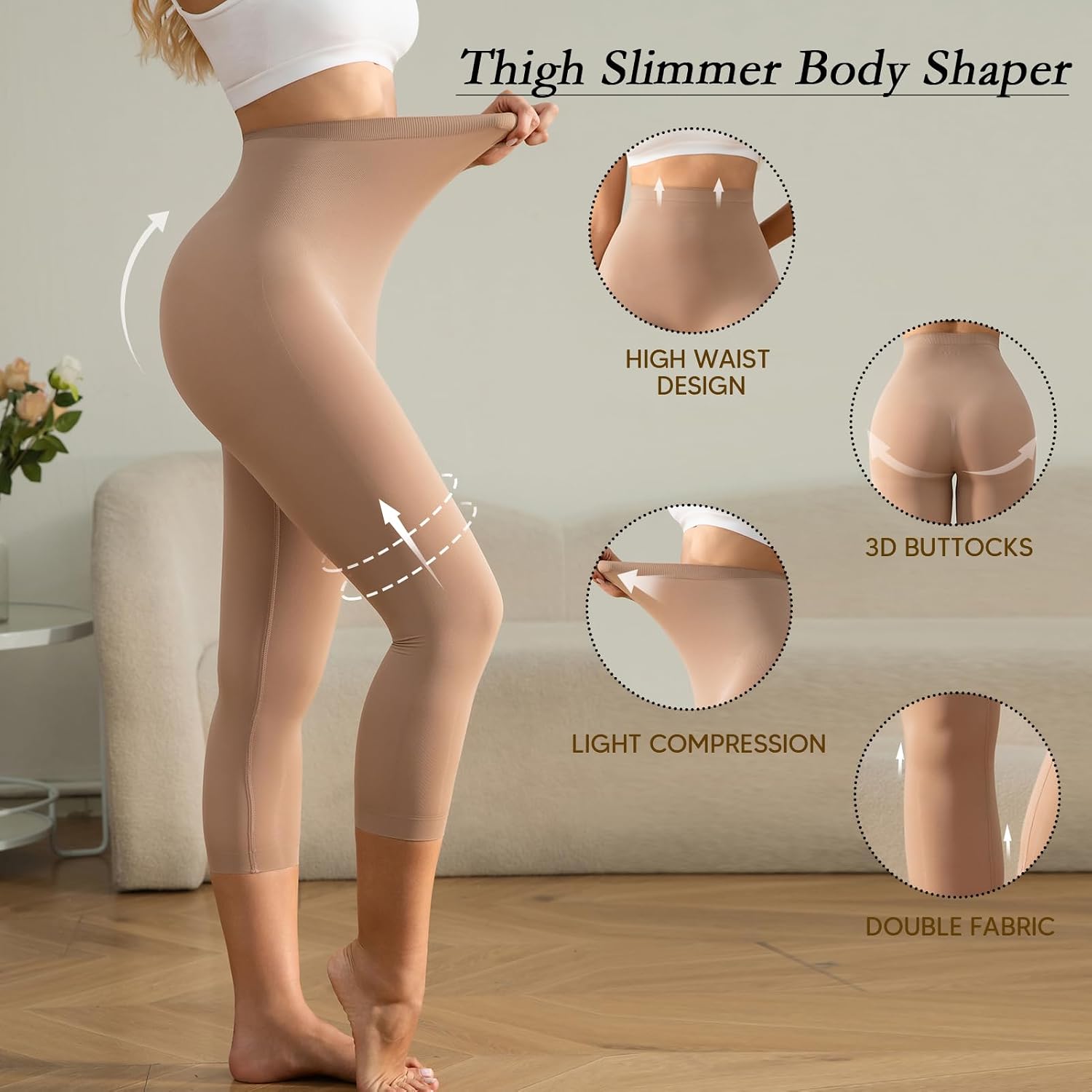 Women's Compression Leggings with Tummy Control and Butt Lifting, High-Waisted Capri Body Shaper
