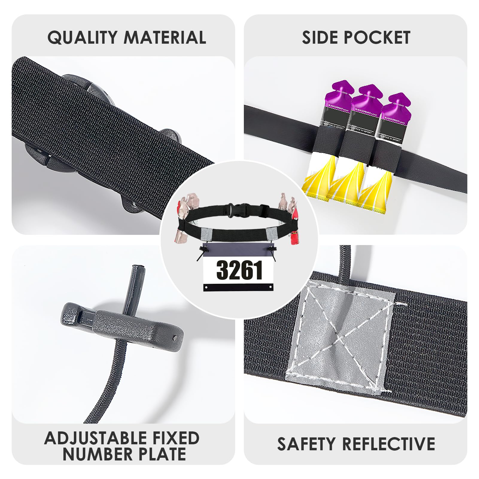 Porte Dossard, Ceinture Running, Numéro de Participant Coureur, pour Marathon Triathlon Ceintures, Porte Dossard Vélo, Léger et Respirant, sans Épingle à Porter, Fixation et Maintien Optimaux (Noir)