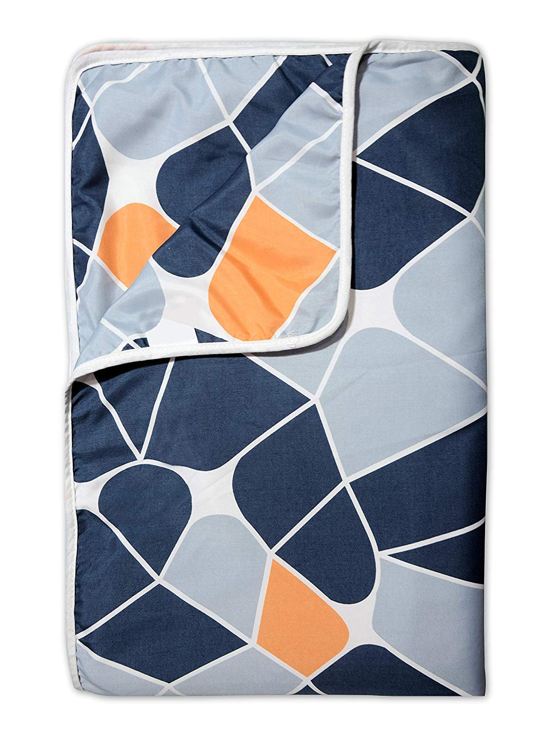 Divine Casa 120 GSM Microfiber Single Dohar | Soft & Lightweight Throw Blanket | Cozy & Breathable | All-Season Comfort | 210 x 140 CM | Geometric Pattern | Blue-Grey & Orange-image-1