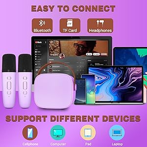 IROO Karaoke Machine for Kids,Most Popular Birthday Gifts for 3, 4, 5, 6, 7, 8, 9, 10,11,12 +Year Old Girls Boys,Mini Karaoke Machine with 2 Wireless Microphones,Portable Bluetooth Home Party (Purple)