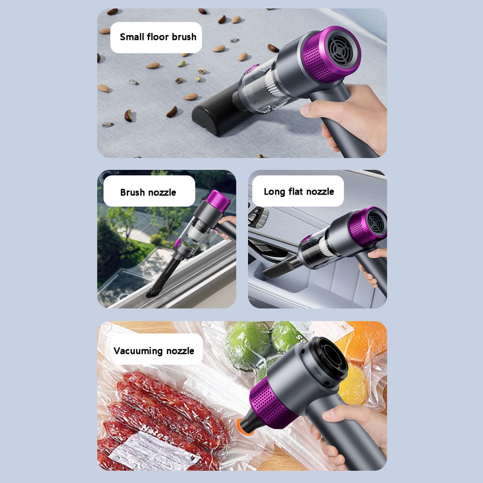 Aspirapolvere a mano, mini aspirapolvere ricaricabile tramite USB, aspiratore e soffiatore leggero per auto, casa e animali da compagnia(Ball Motor [Black Silver])