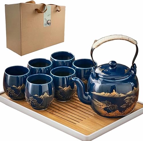 Juego de té japonés tradicional, chinoasiático para 6 adultos, bonito juego de té con bandeja e infusor, tetera de porcelana y tazas de té, tetera disponible en Yaxa Peru