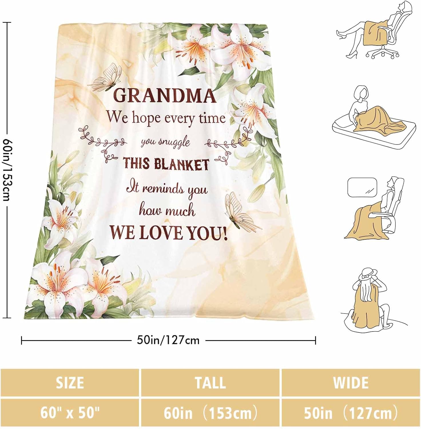 Grandma Gifts from Granddaughters or Grandsons, Grandmother Gifts for Birthday, Grandma Blanket 60" X 50", Gift for Grandmother Birthday Gift for Grandma's Gifts Blanket - Image 5