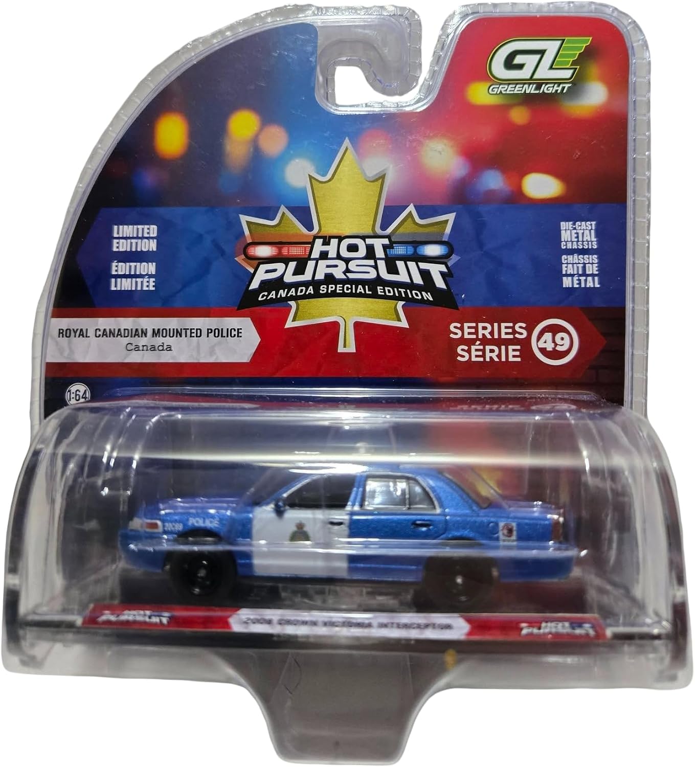Greenlight Collectibles 43065-B | 1:64 Hot Pursuit - Canada Special Edition - 2008 Crown Victoria Police Interceptor – Royal Canadian Mounted Police (RCMP)