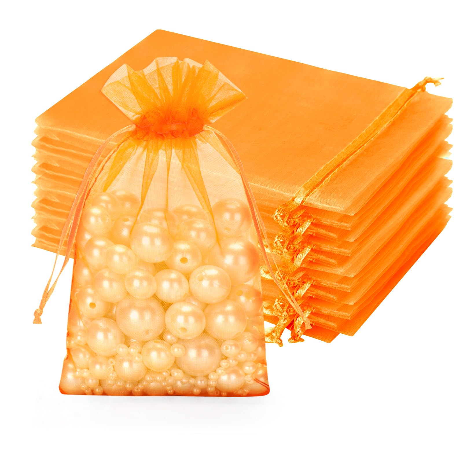 jijAcraft Orange Organza Gift Pouches: 10x15cm Organza Bags, 50Pcs — image 1