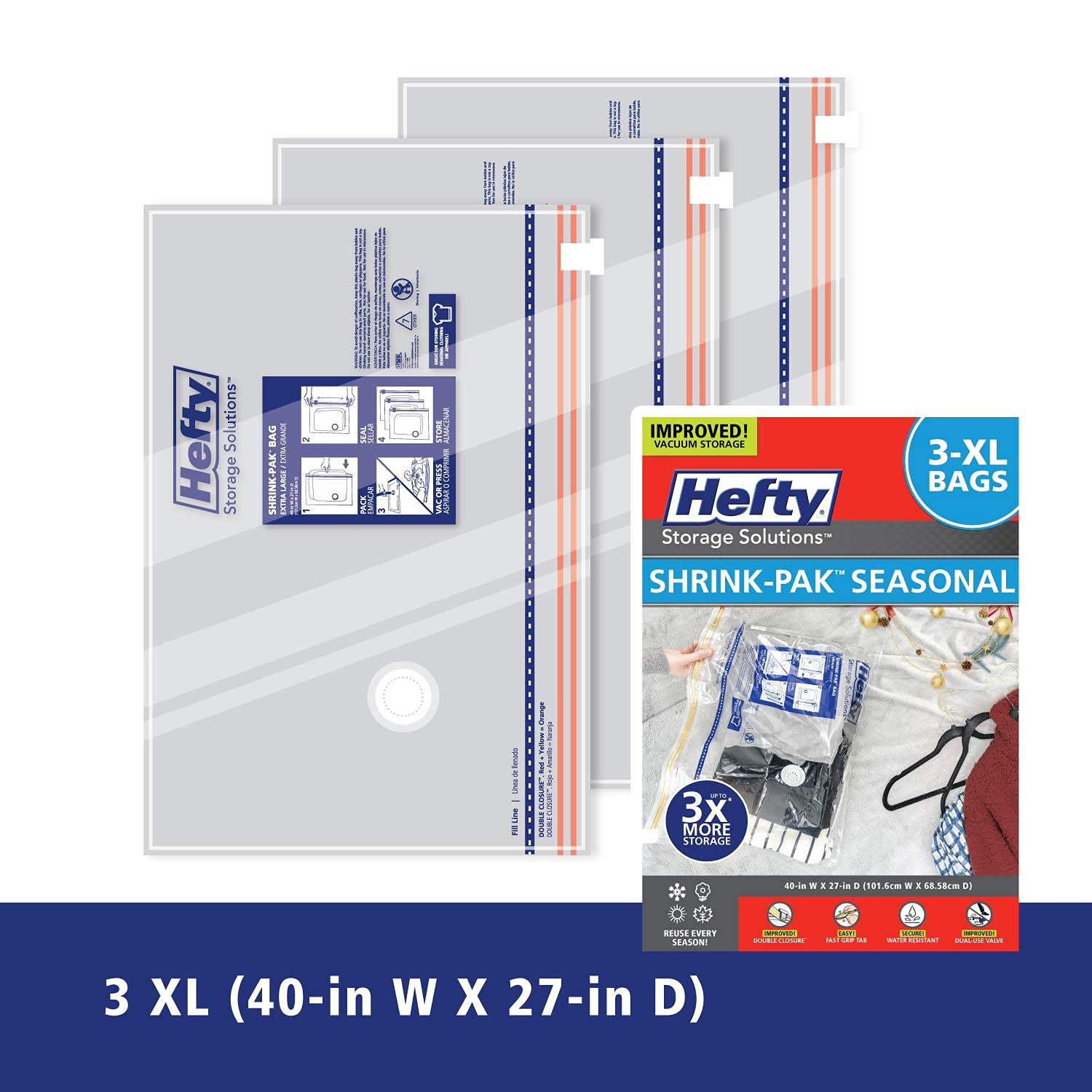 Hefty ShrinkPak 2 Extra Large Vacuum Seal Storage Bags Space Saver
