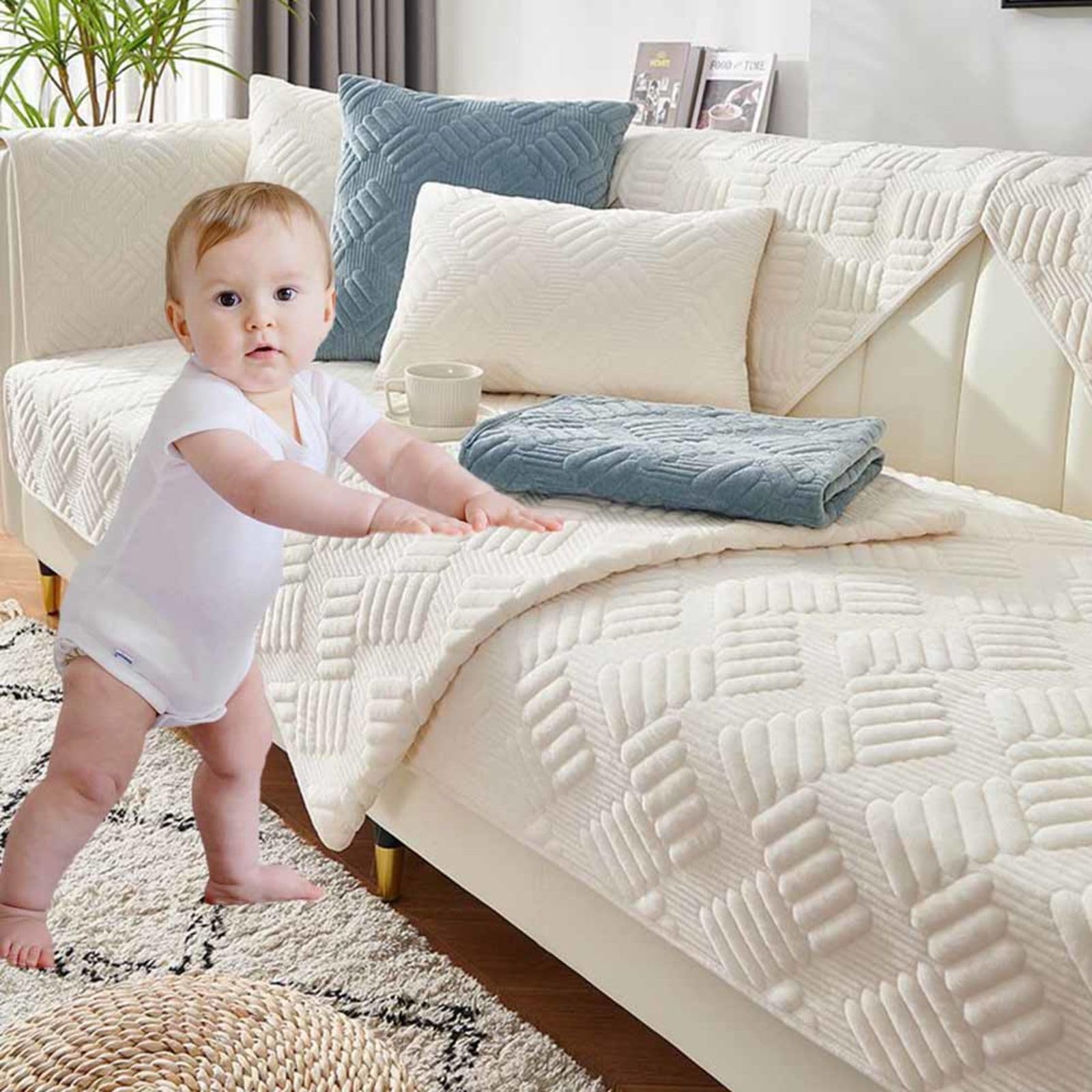 Racib Funny Fuzzy Sofa Cover Sofa Cover L Shape Sofa Cover 4/3/2/1 Seater Universal Non-Slip Sofa Cover Quilted Dangle Sofa Cover Sofa Dog Protector,M-70x70cm