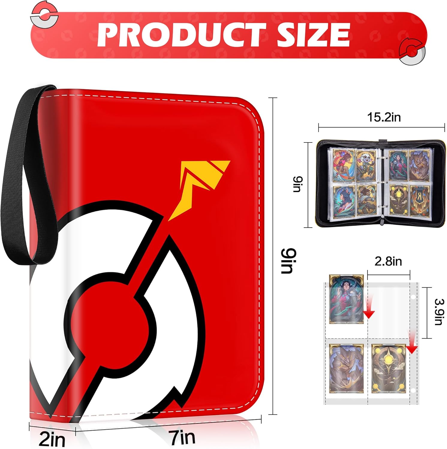 Card Binder 4 Pocket Gifts for Boys Girls, Waterproof 400 Pockets Card Holder Album with 50 Removable Sleeves for Trading Card - Binder Display Storage Carrying Case (Red)