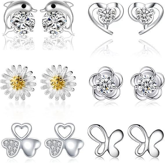 6 Paar Clip Ohrringe Ohne Ohrloch - Hypoallergen Für Mädchen & Damen Mit Blumen & Schmetterlingen