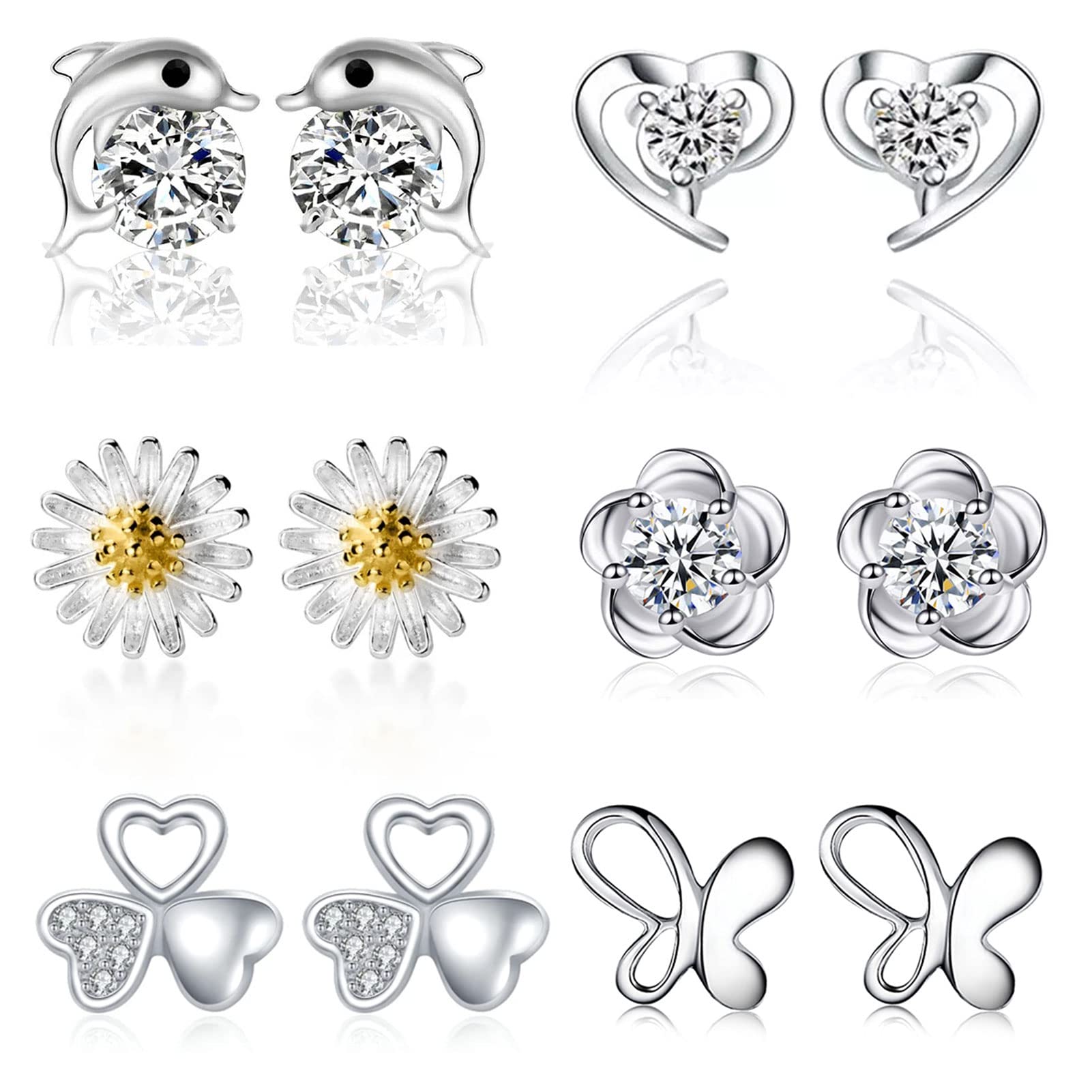 HinDaLi 4 Paia Orecchini In Argento 925 Per Donna E Bambina – Set Con Cuori, Zirconi E Modelli A Bottone – Ipoallergenici