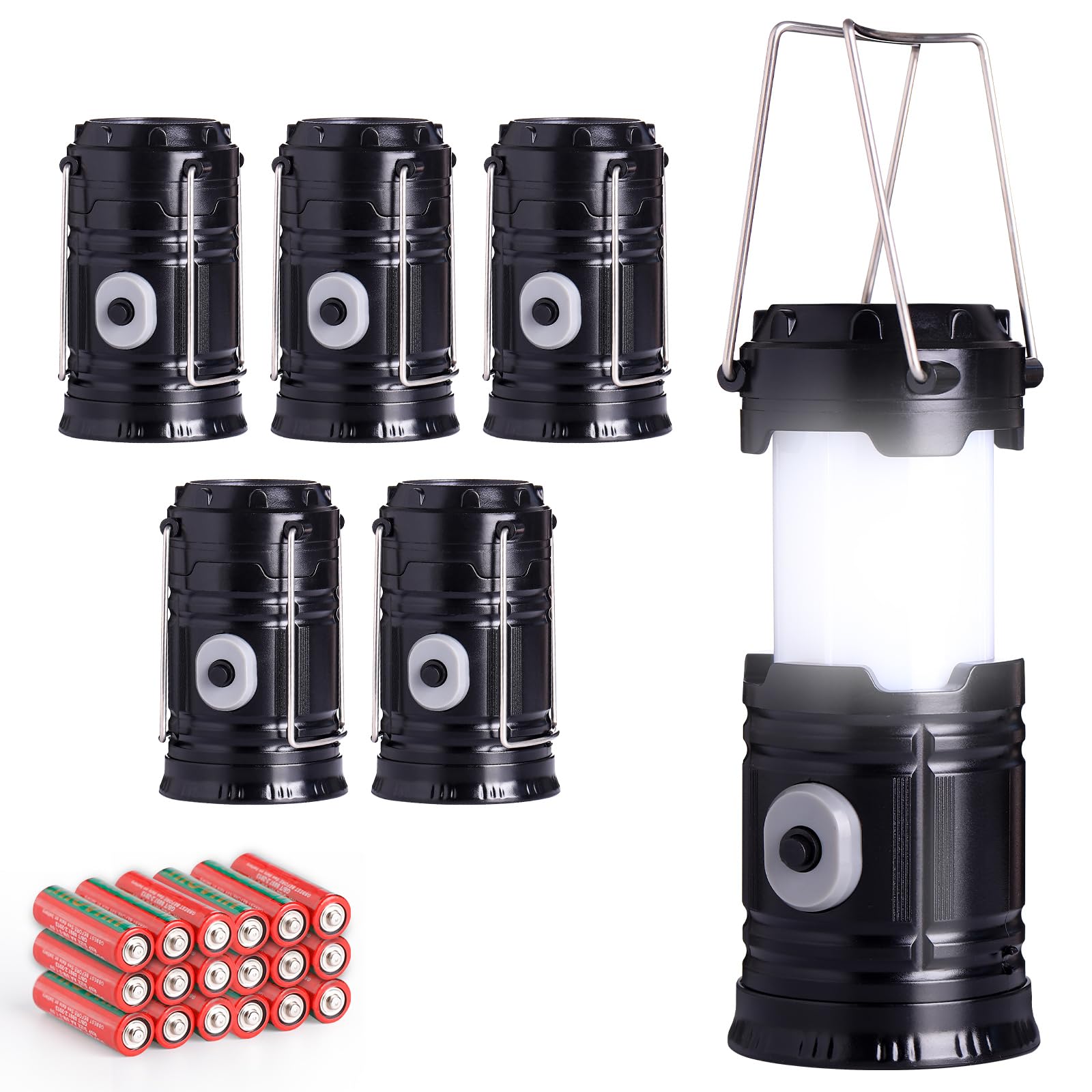 KunHe6 Pack LED Camping Lanterns Flashlights with 18 AA Batteries Power Outages Bright Battery Powered Hanging Tent Lights for Camp Hurricane Camping Accessories Gear Essentials