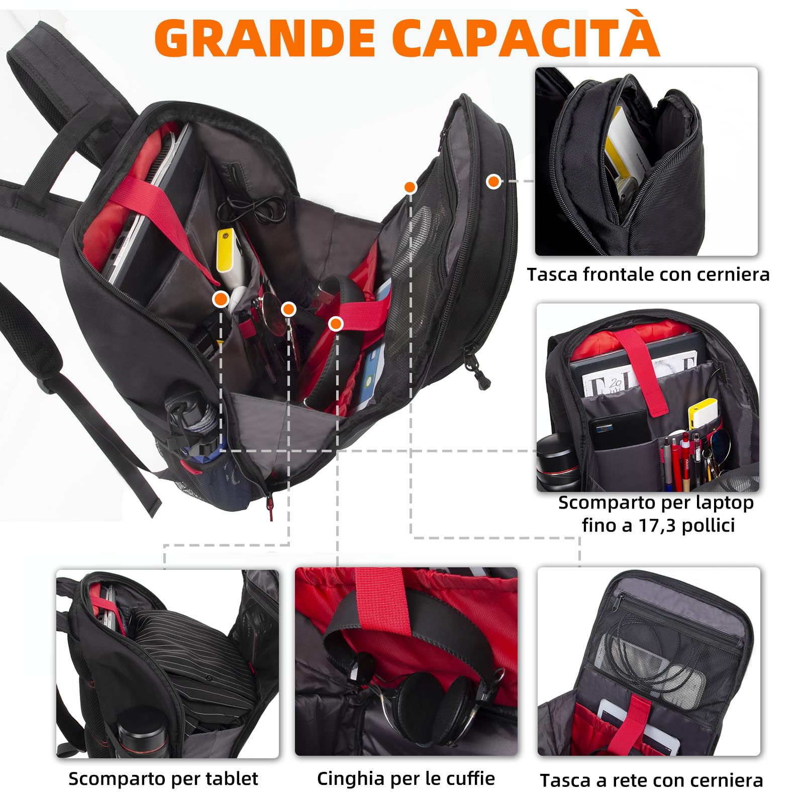 KINGSLONG Zaino da Moto da Gioco con Guscio Rigido, Zaino per Laptop da 15-17,3 Pollici con Porta di Ricarica USB, Antifurto Impermeabile Viaggiare Uomini Affare Università Scuole All'aperto