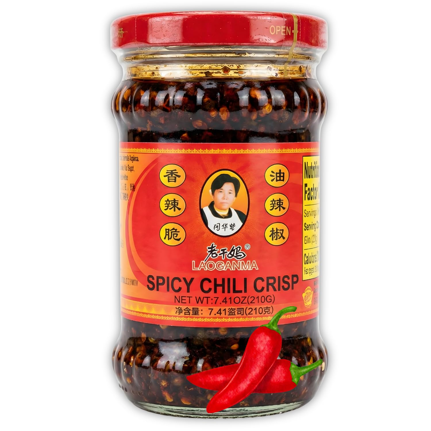 Lao Gan Ma Crispy Chili Oil von ELBKAISER (1x210g) - Chilli Öl, Knusprige Chilis in Öl - Laoganma Crispy Chilli in Oil, Crispy-Chili-Öl, Chili Crisp in Chiliöl