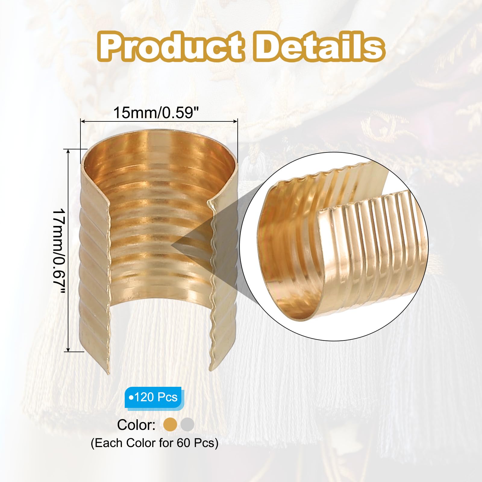 PATIKIL 17x15mm Leather Rope Clip, 120Pcs Metal Cylindrical Crimp Tubes Foldable Cord End Cap Opening Crimps Fastener for Jewelry Making Tassel Leather Cords DIY Craft, 2 Color