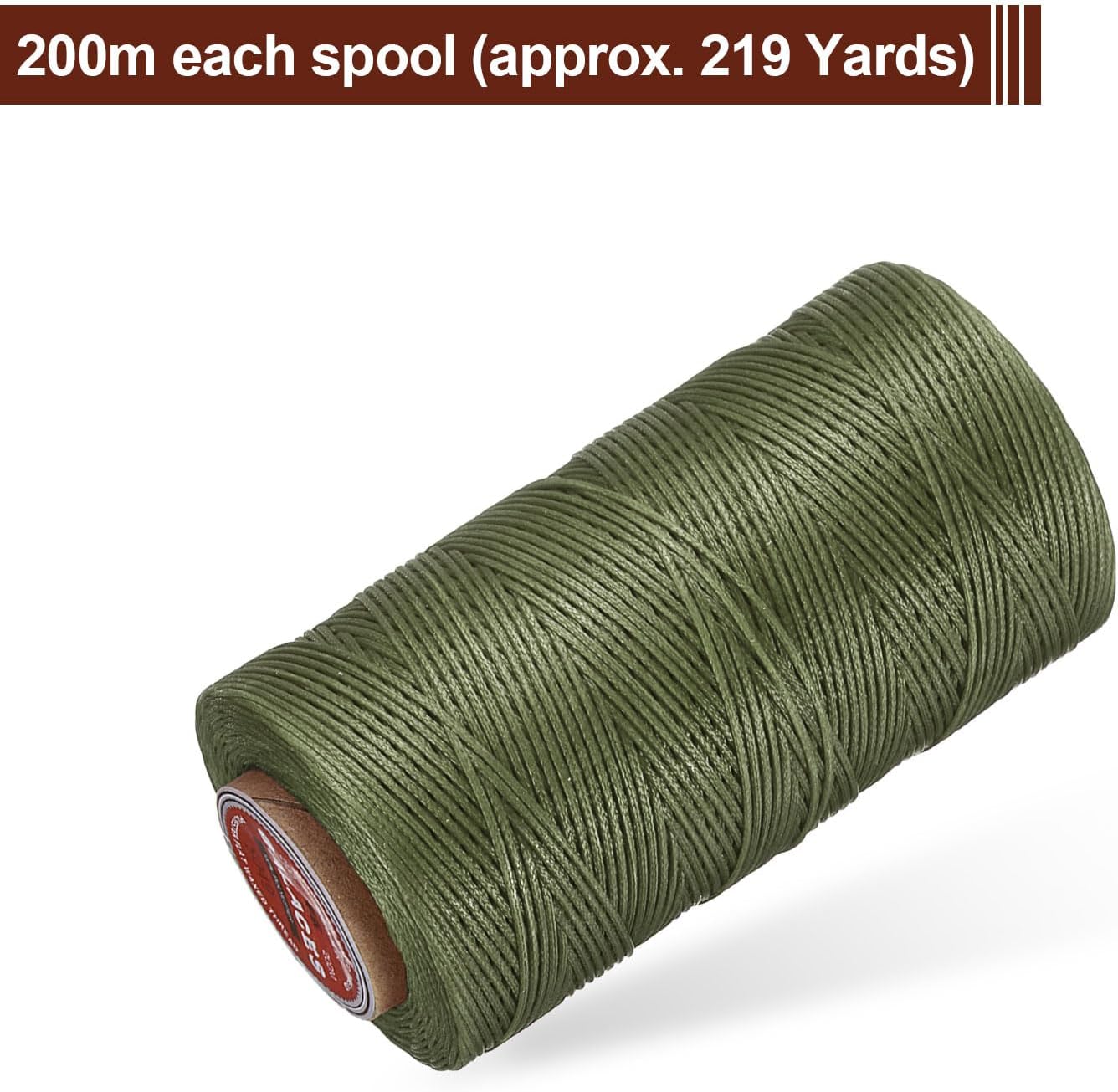 uxcell Flat Leather Sewing Waxed Thread, 200m / 219 Yards Polyester Wax String, 210D Wax Stitching Cord for Leather Crafts, Bookbinding, Bracelets Braided, Grass Green - Image 3
