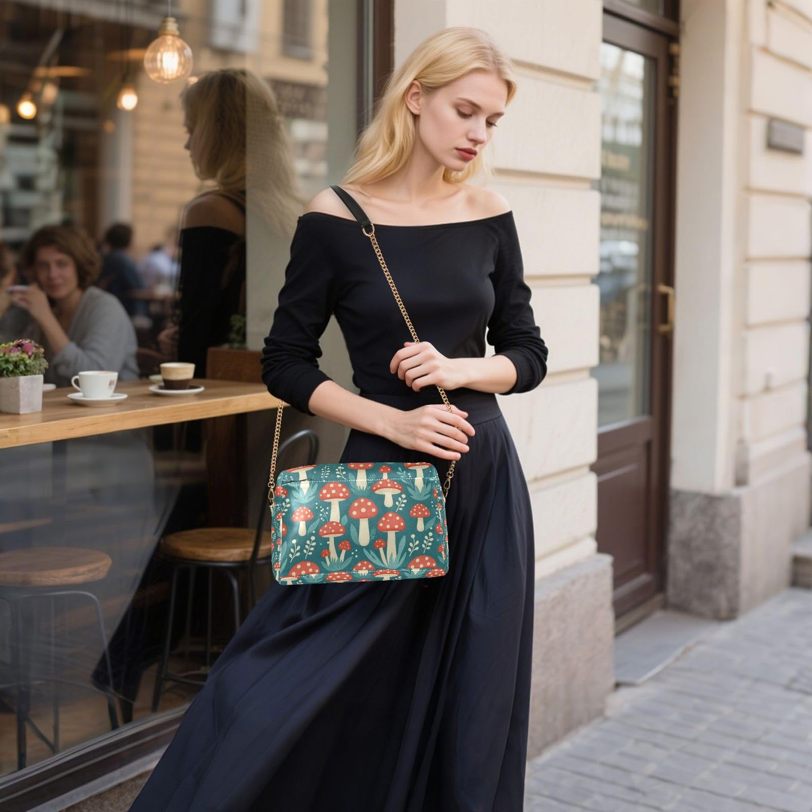 FRODOTGV Damska torba crossbody o pojemności 2,5 l | Trwałe etui na karty ze skóry PU i wewnętrzna kieszeń lekka plaża zajęcia na świeżym powietrzu grzyb cętkowany