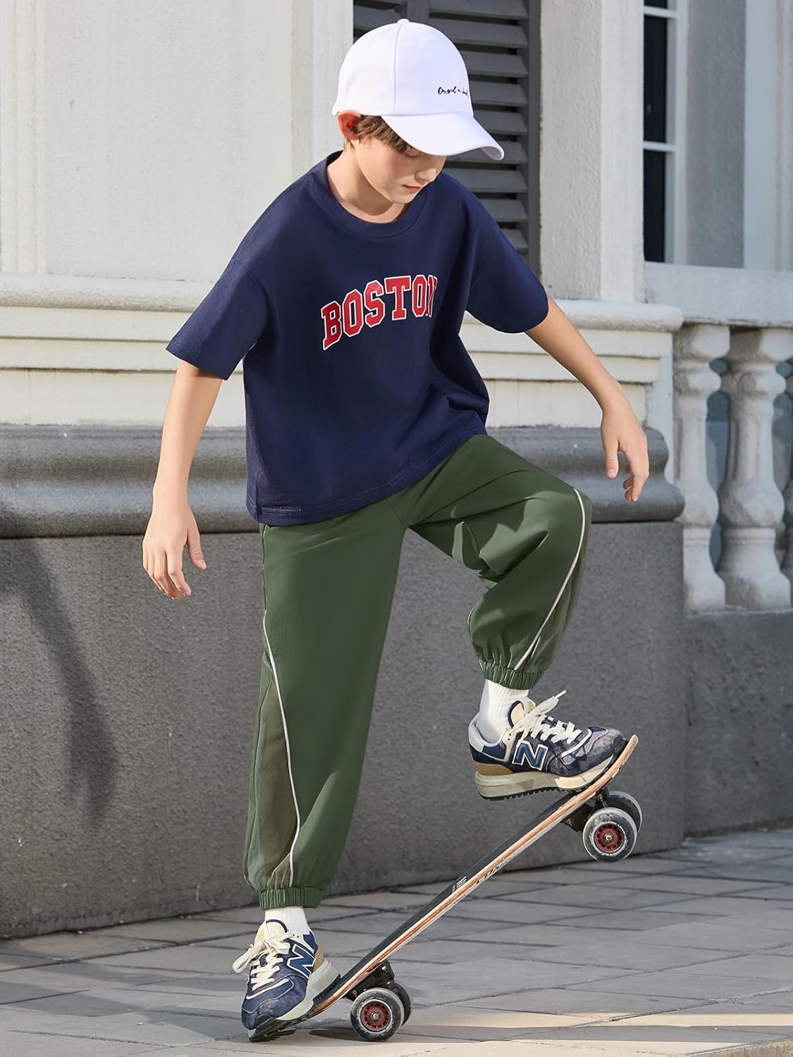 Haloumoning Boys Joggers Pants Kids Elastic Waist Sweatpants Quick Dry Mesh Color Block Athletic Pants 5-14Y - Image 6