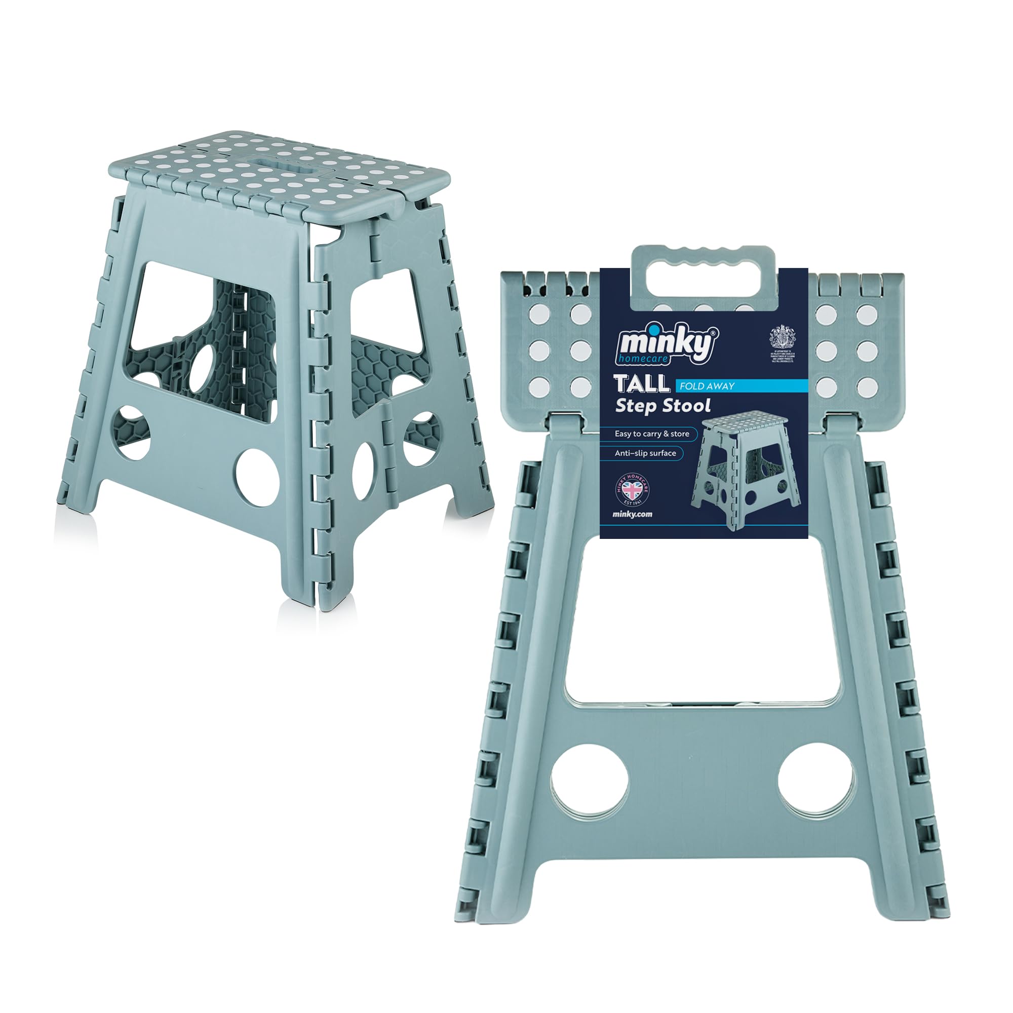 Minky Tall Foldable Step Stool with Carry Handle, Supports up to 150kg