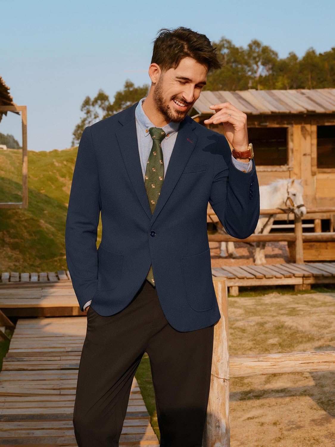 PJ PAUL JONES Mens Blazer Lightweight Knit Sport Coat Casual One Button Suit Jackets - Image 3