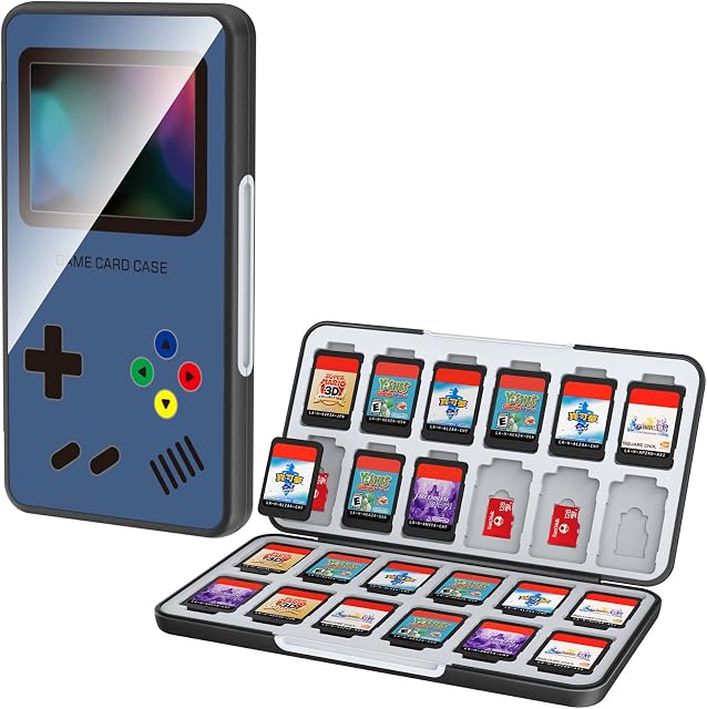 HEIYING Game Card Case for Nintendo Switch&Switch OLED&Switch Lite Game Card,Custom Pattern Switch Game Memory Card Storage with 24 Game Card Slots and 24 Micro SD Card Slots (Game Console Blue)