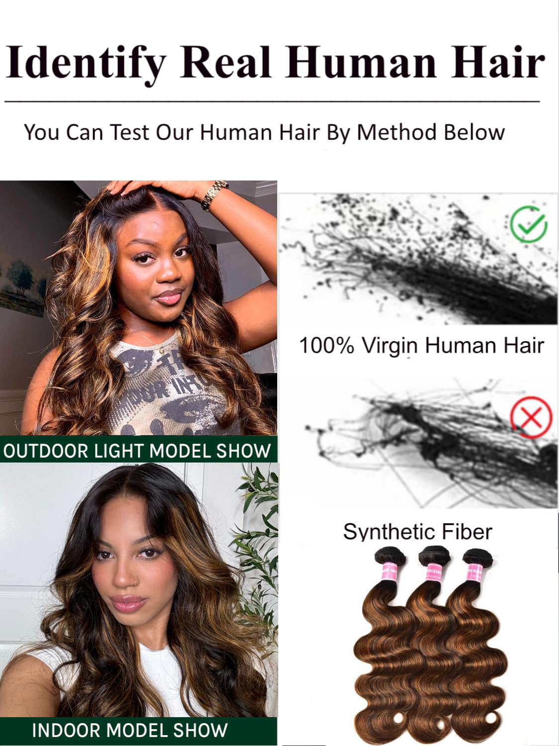 KLAIYI Ombre Brown Highlight Body Wave Human Hair Extensions 3 Bundles of 12 14 16Inch Balayage Honey Blonde Virgin Hair Weaves for Women Double Wefts Wavy Remy Hair with Dark Roots Sew In Piano Color