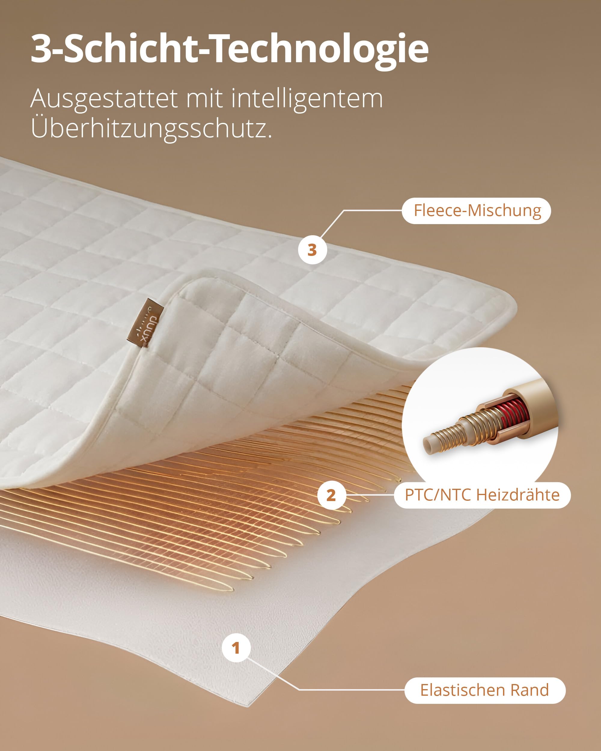 Duux Snooze Fleece Elektrische Unterdecke – Weiche Fleece-Deckschicht – 6 Heizstufen & Timer – 2 Zonen für Körper und Füße – Waschbar – 140x200 cm
