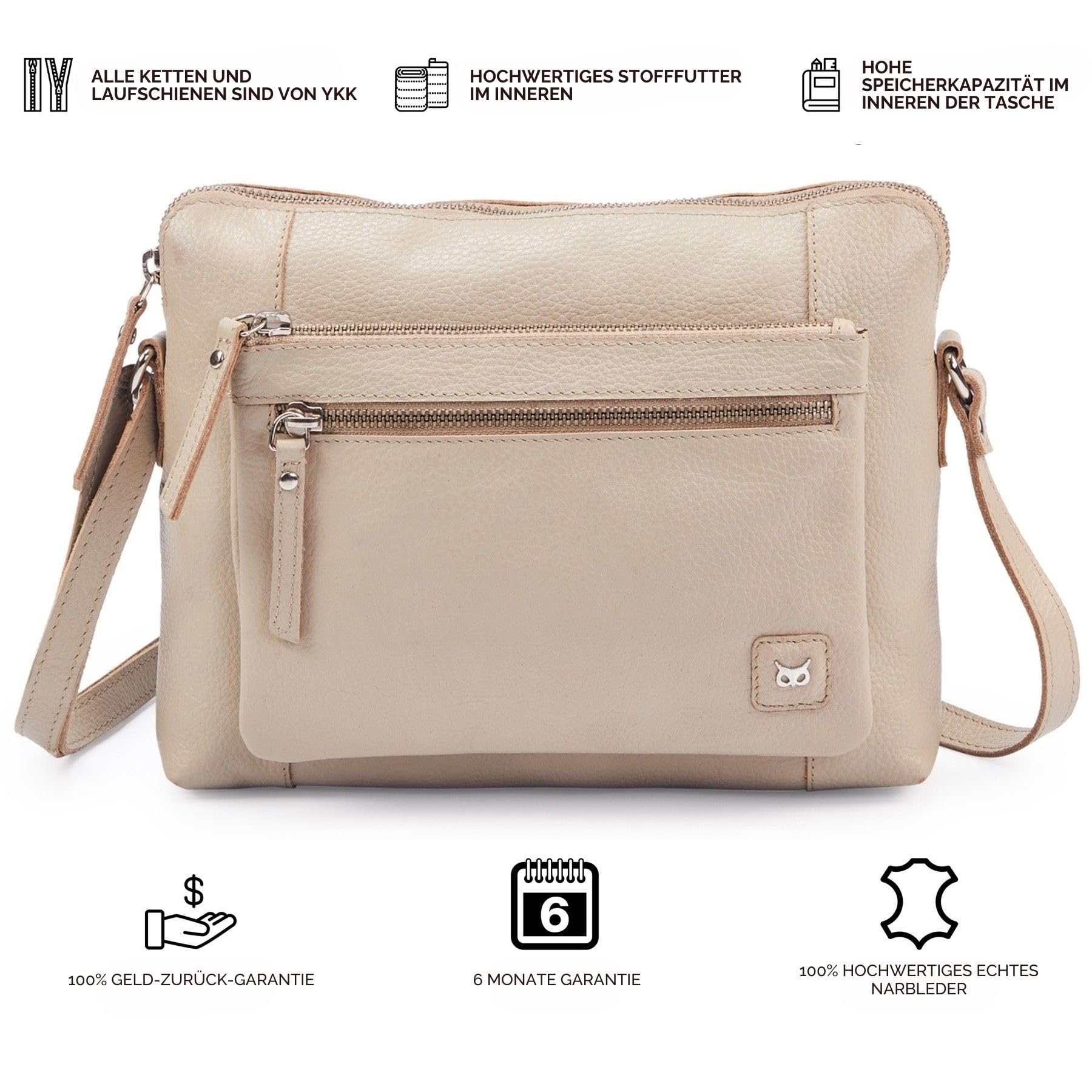 Wise Owl Accessories Kleine Umhängetaschen & Geldbörsen aus weichem gekrispeltem Echtleder - Triple Zip Premium Sling Frequenzweiche Umhängetasche für Damen