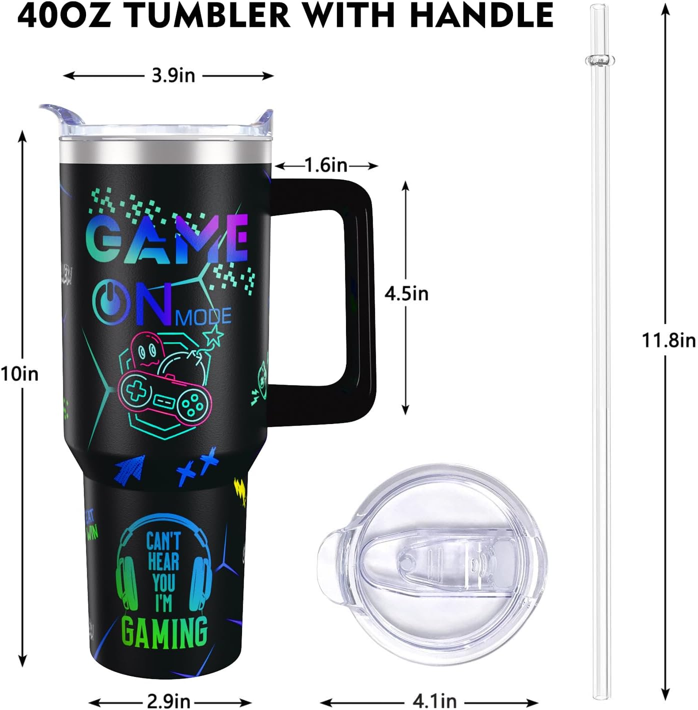 Gaming Gamer Gifts for Men Women,40 oz Tumbler With Handle Lid and Straw,Birthday/Christmas Gifts For Kids/Teen/Game Boys/Son/Adults,Game Lover Travel Mug Coffee Cup - Image 3