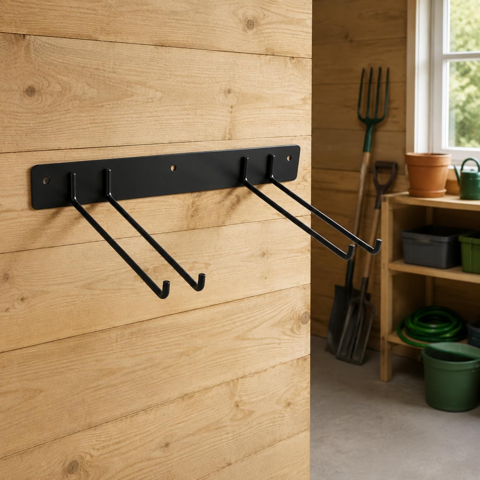 2 Piezas Organizador Herramientas Acero Sólido Negro Impermeable Rack Acero con Brazos y Ganchos Prefabricado para Cobertizo