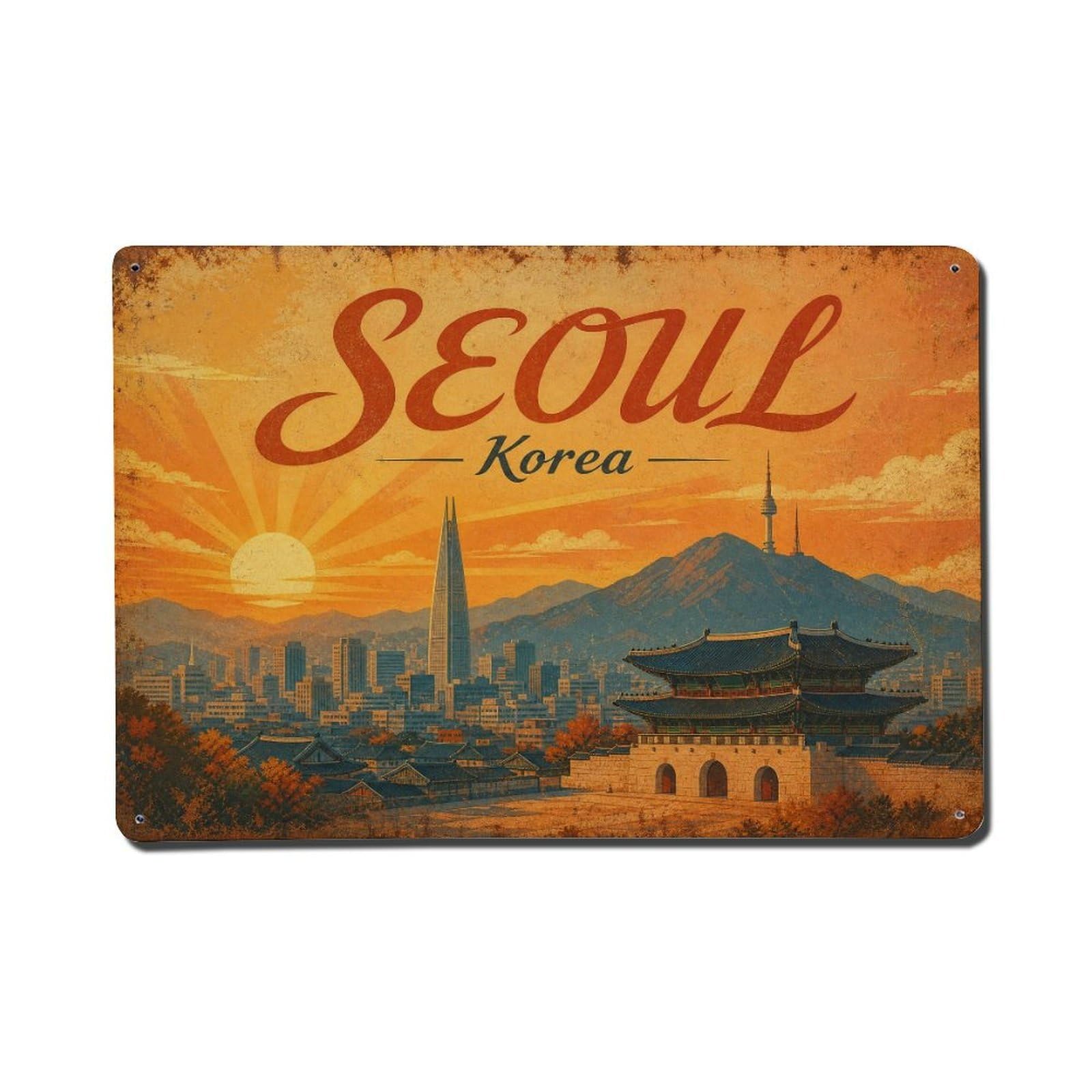 Huiyhb 8X12inch(20X30cm) Vintage Travel Seoul Korea Sunrise Metal Tin Sign