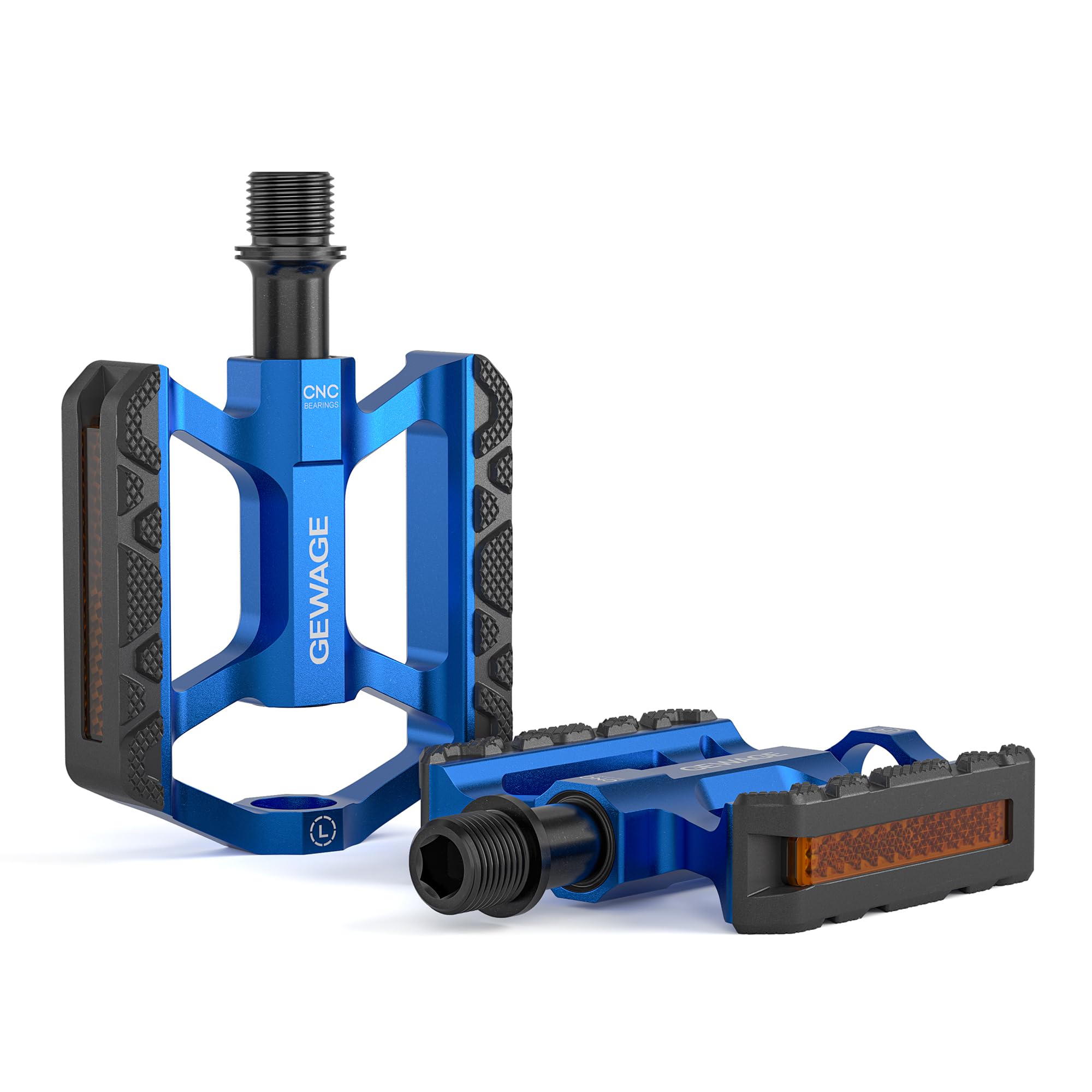 GEWAGE Bicycle Pedals Aluminum — Small & Lightweight – 3 Sealed Bearings, Chromoly Axle, Non‑Slip Platform Pedals with Reflector – for MTB, Trekking, City & Kids’ Bikes (Blue)