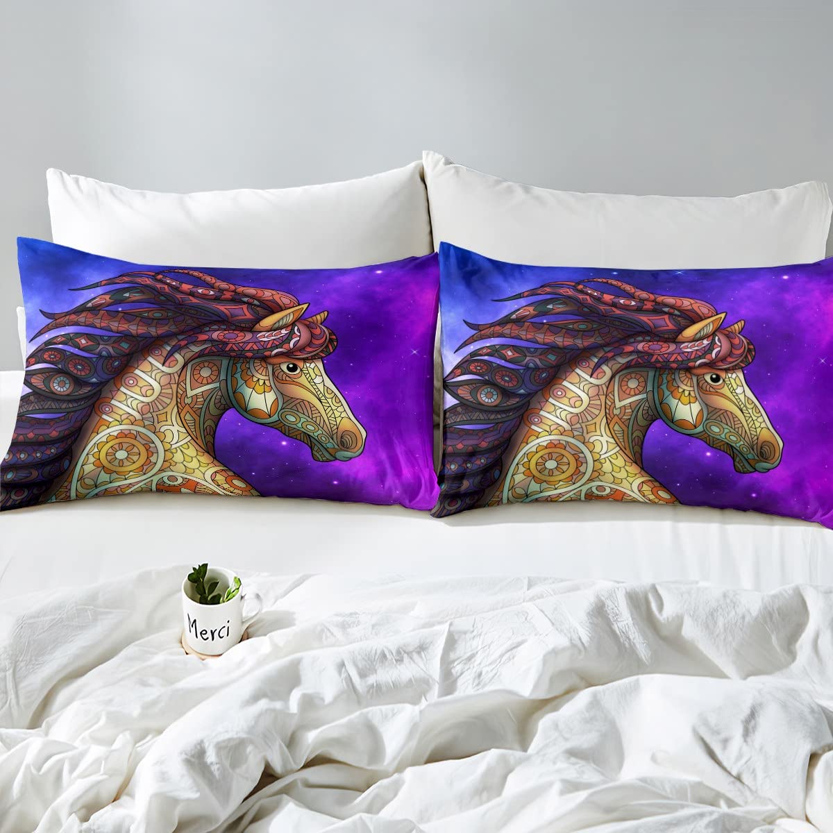 Juego de Ropa de Cama de Caballo,sábana de Cama con patrón de Caballo Hippie Indio,sábanas de Microfibra para niños,niños,niñas,tamaño King