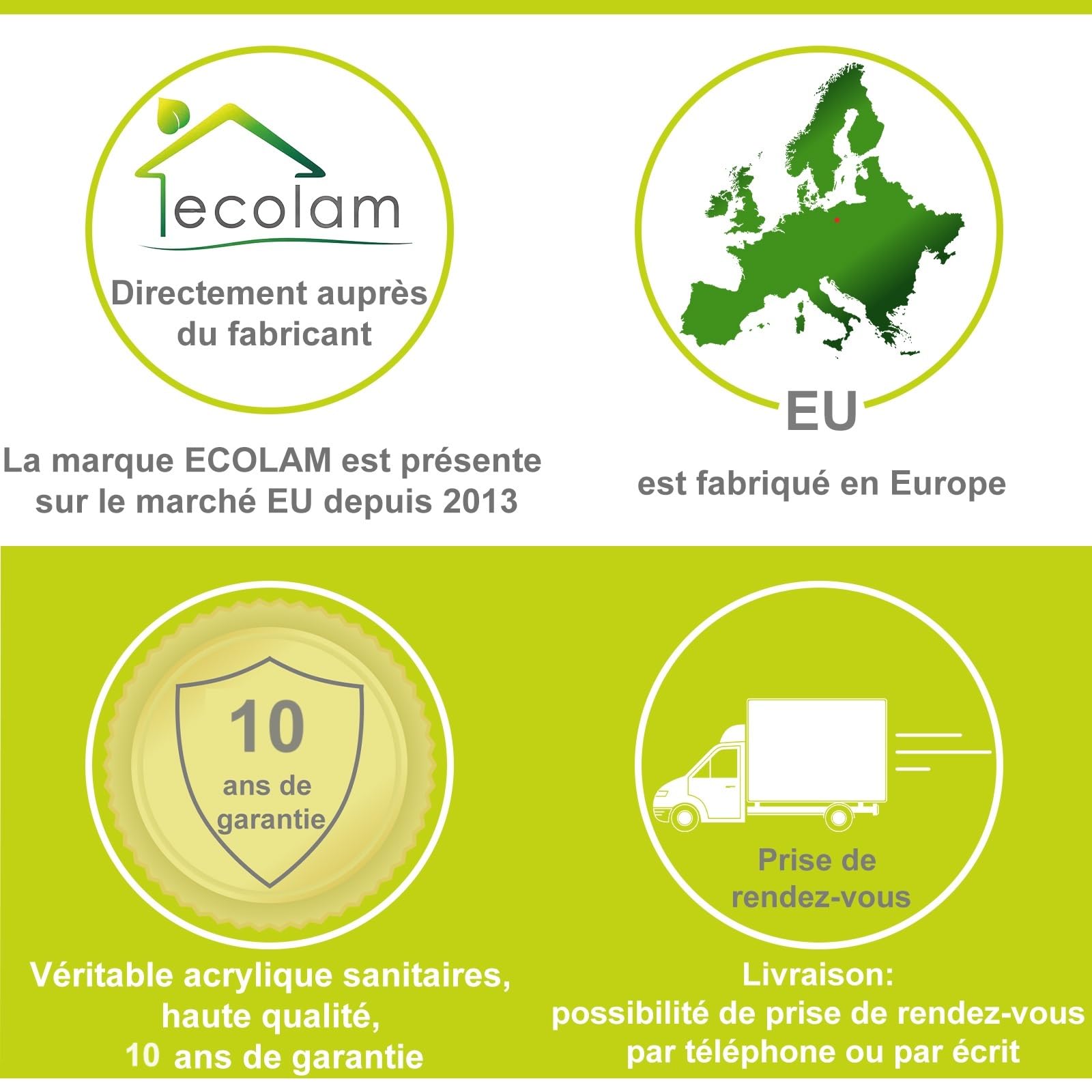 ECOLAM Receveur de douche carré Tim 90x90 x 15 cm | profondeur 5 cm | siphon et silicone | Receveur de douche blanc | acrylique sanitaire