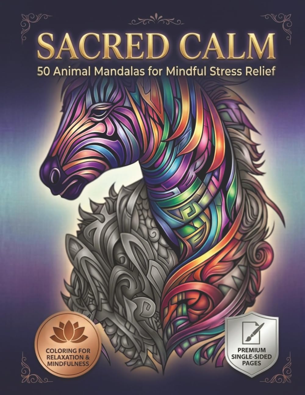 Sacred Calm: 50 Premium Animal Mandalas for Adult Mindful Stress Relief: Beautifully Detailed Hand-Crafted Animal Mandalas for Anxiety Relaxation
