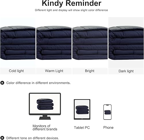 Miniatura 8 de PiccoCasa Edredón individual para todas las estaciones, gris oscuro y azul marino, suave, ligero, acolchado, alternativo, transpirable, reversible,