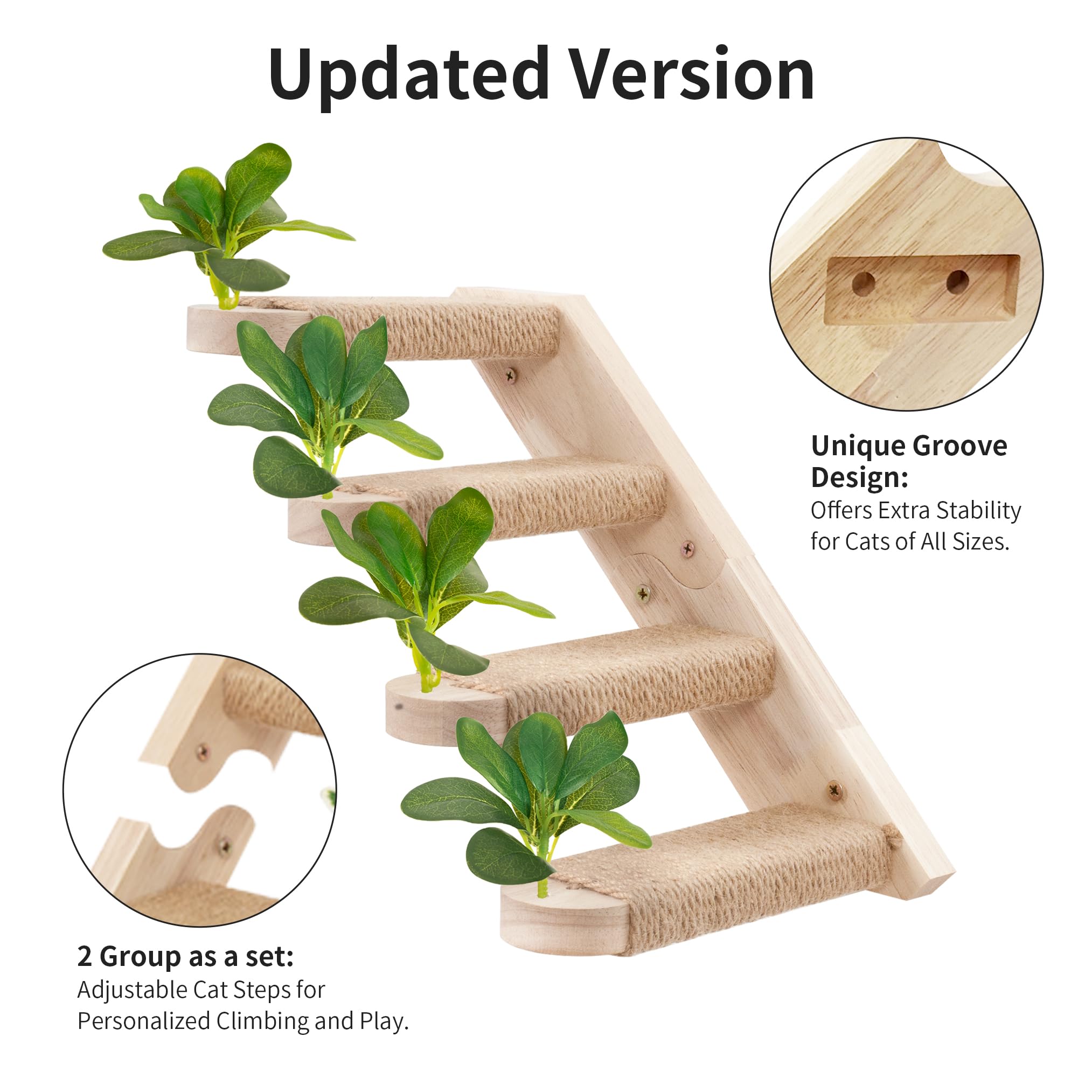 2 Packs Cat Wall Steps Cat Steps for Wall Cat Shelves Cat Stairs Wall Mounted Cat Climbing Stairs Shelf with Jute Scratching and Leaf Cat Tree Wall Furniture Cat Ladder for Wall R leaf3