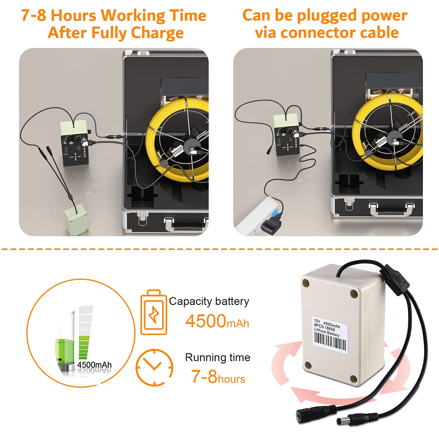 Sewer Camera 165ft with 512Hz Sonde Transmitter, Plumbing Camera Snake with DVR Recorder, Inspection Cam with 7" LCD Monitor with Fiber Optic Cable Wire (8 GB SD Card Included) — Amazon image 3