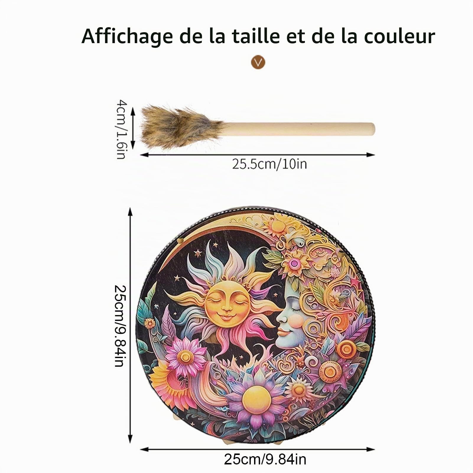 Tambour amérindien, tambours à main pour adultes - Tambour chamanique à main en cuir PU fait à la main | Outil sonore chamanique vintage avec gros ton, fournitures de musique spirituelle ronde